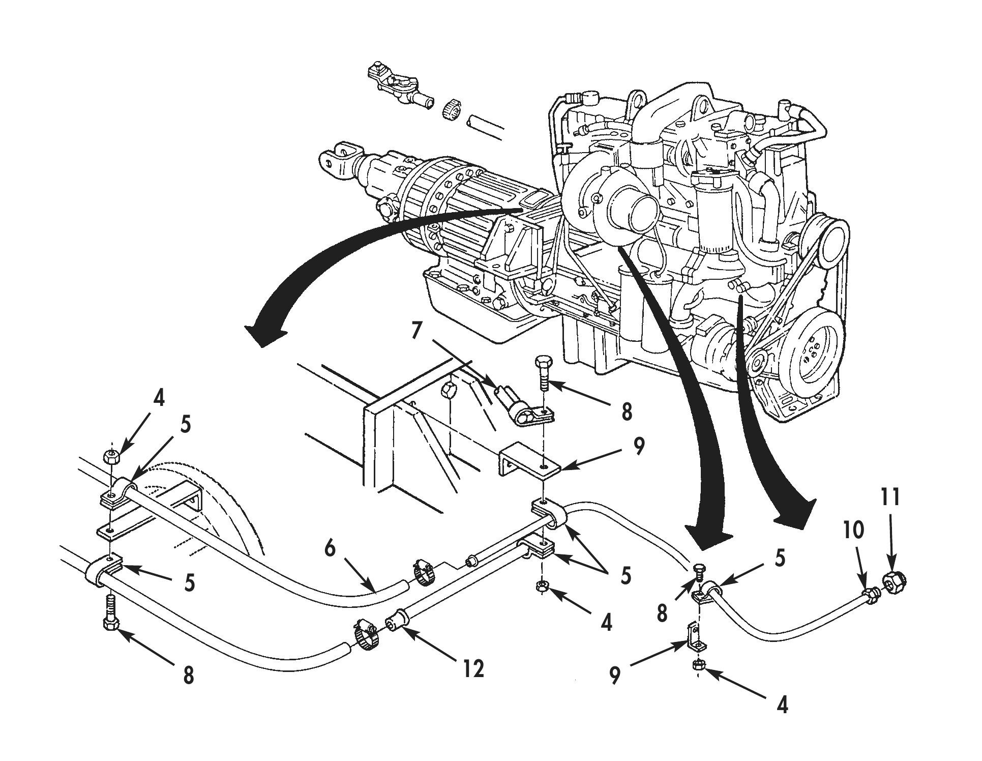 Figure 4. Heater Hose and Starter Wiring Harness Removal.