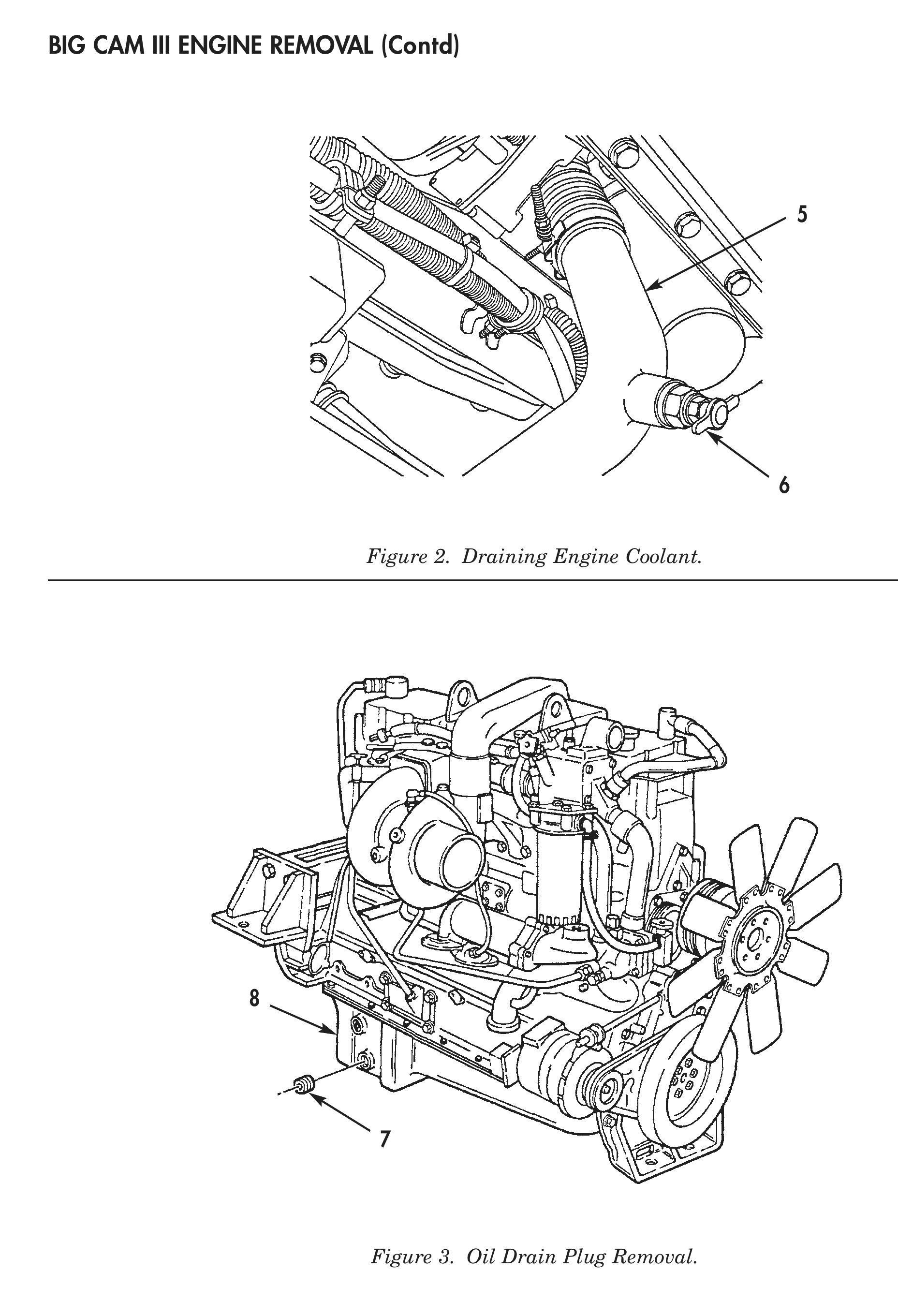 Figure 2. Draining Engine Coolant. Figure 3. Oil Drain Plug Removal.