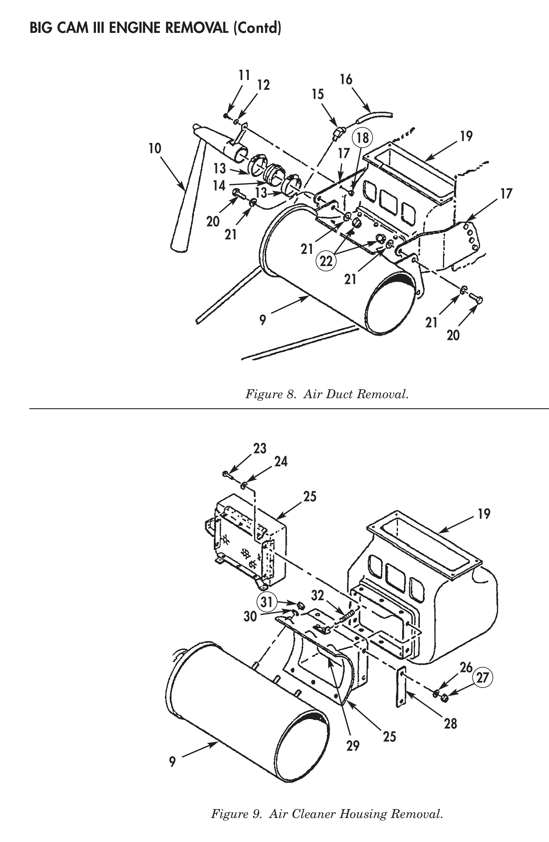 Figure 8. Air Duct Removal. Figure 9. Air Cleaner Housing Removal.