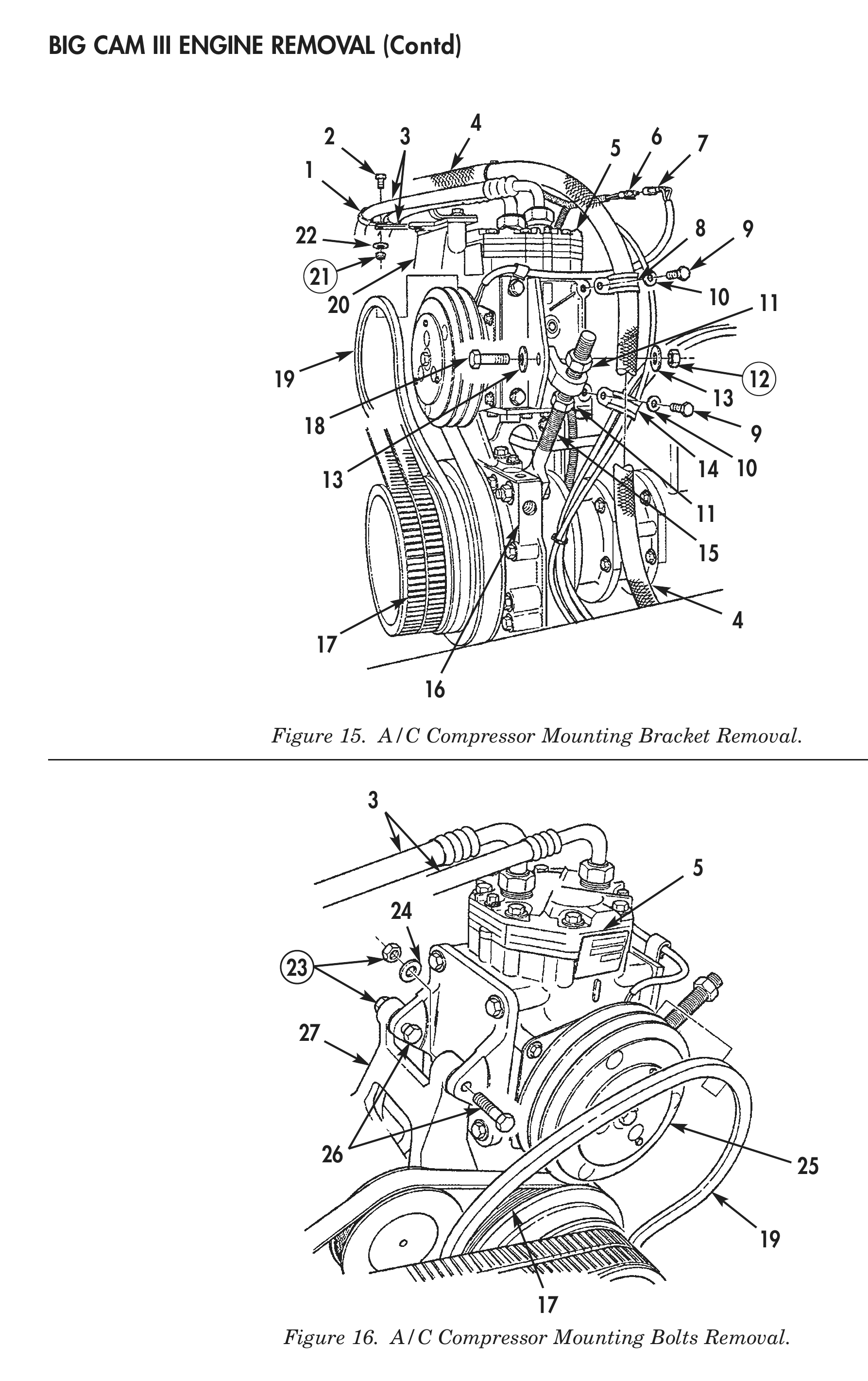 Figure 15. A/C Compressor Mounting Bracket Removal. Figure 16. A/C Compressor Mounting Bolts Removal.