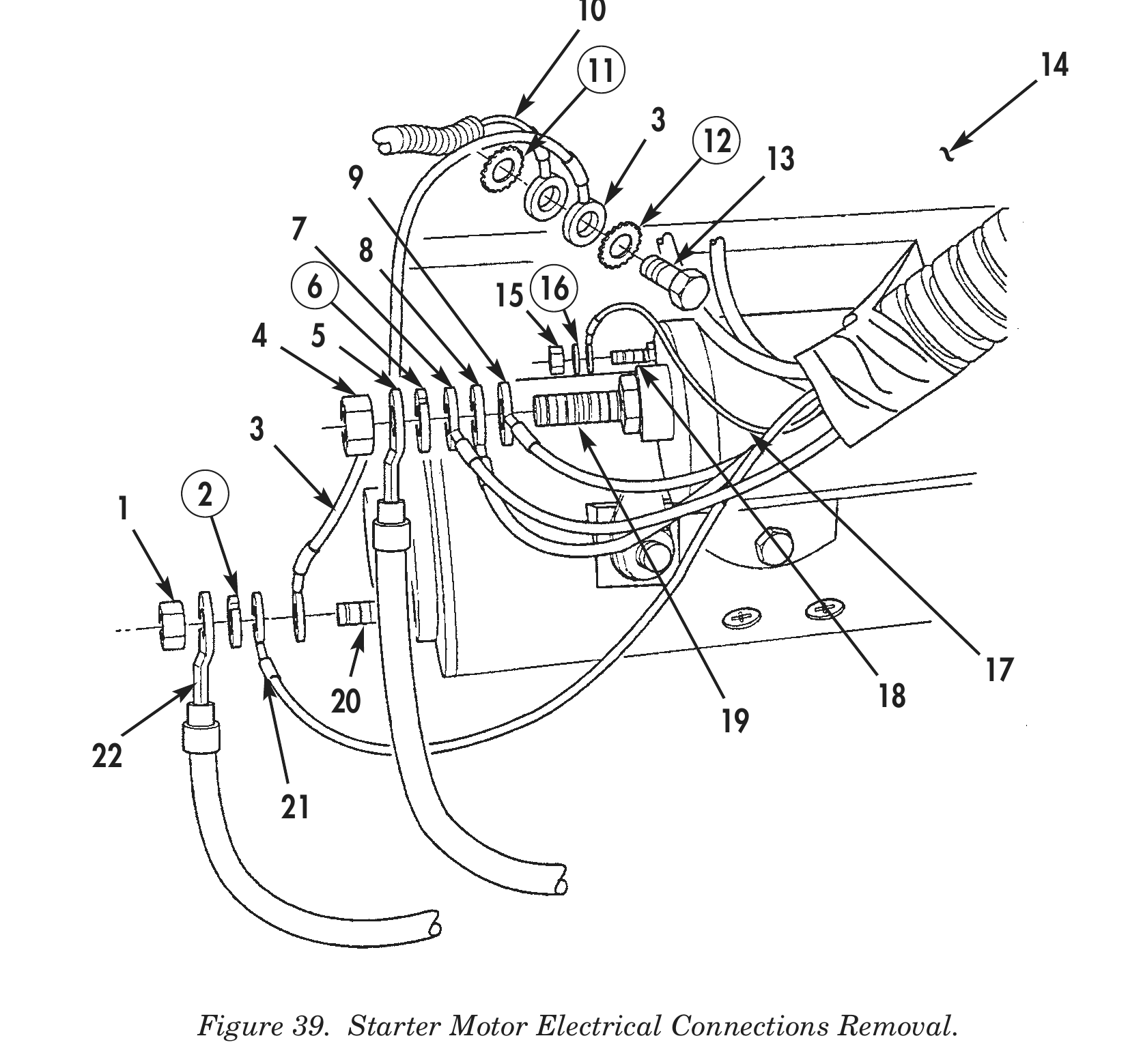 Figure 39. Starter Motor Electrical Connections Removal.