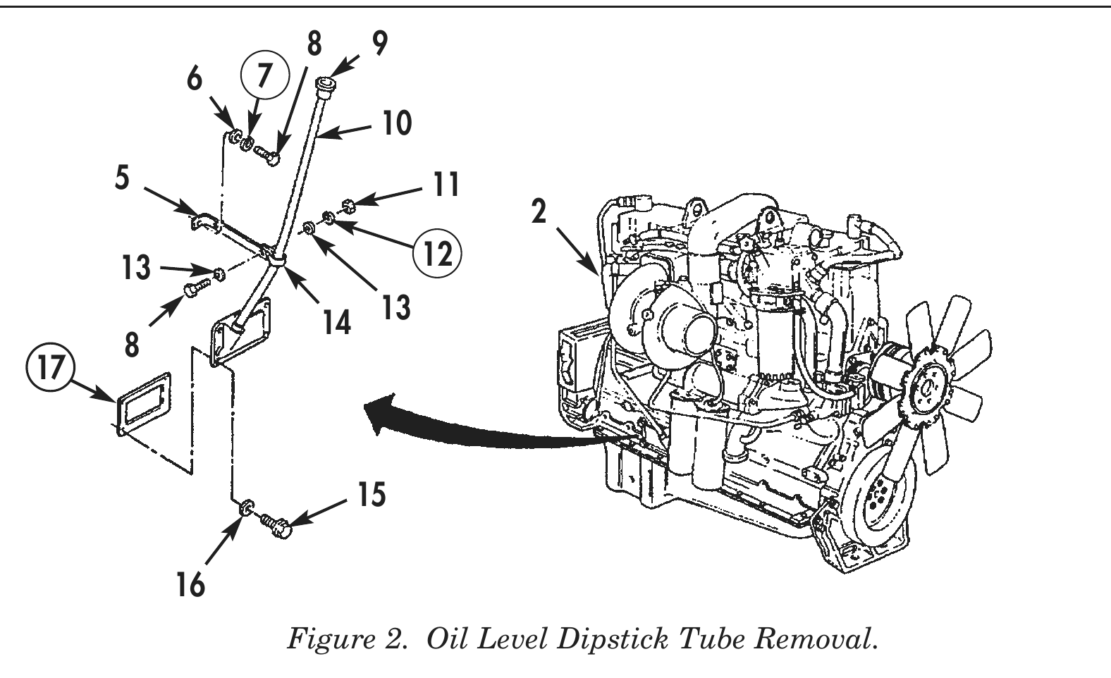 Figure 2. Oil Level Dipstick Tube Removal.