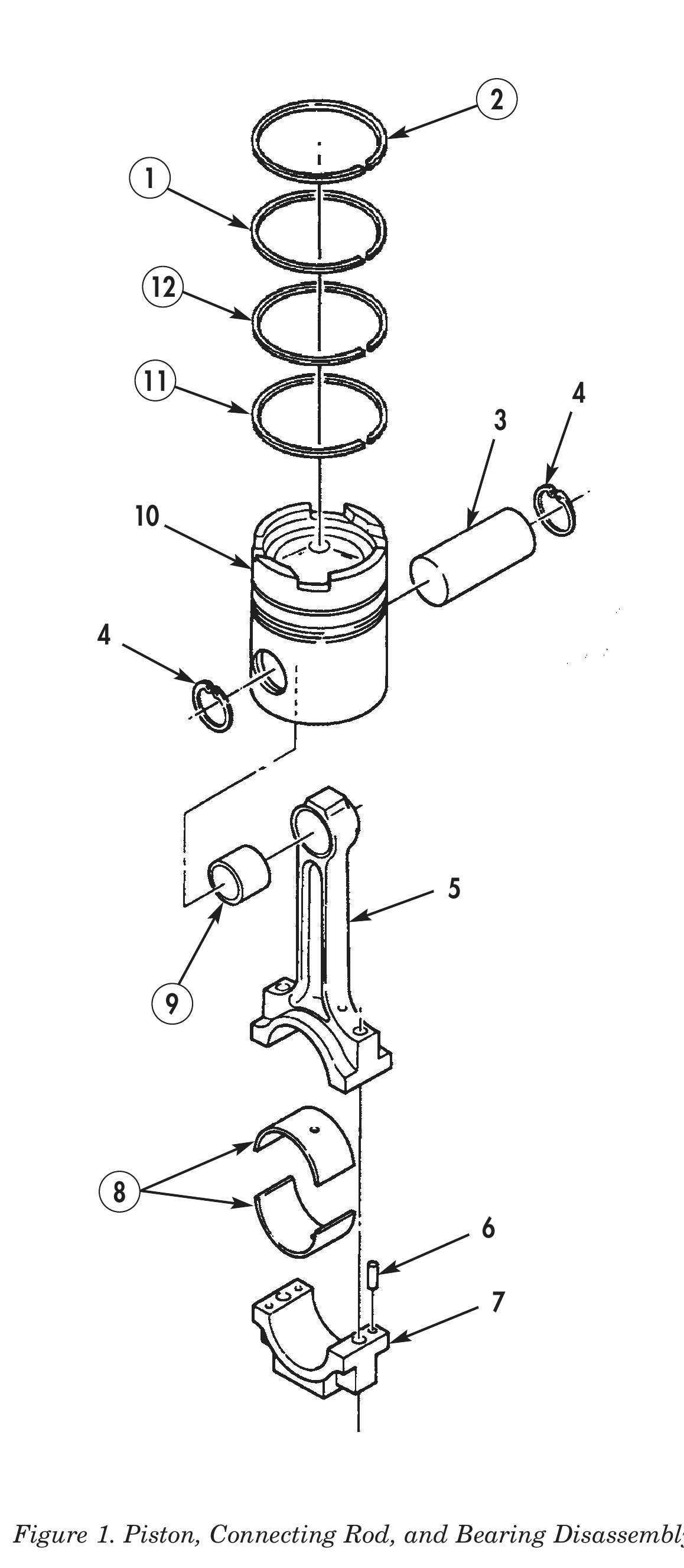 Figure 1. Piston, Connecting Rod, and Bearing Disassembly.