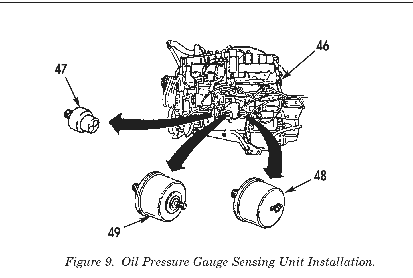 Figure 9. Oil Pressure Gauge Sensing Unit Installation.