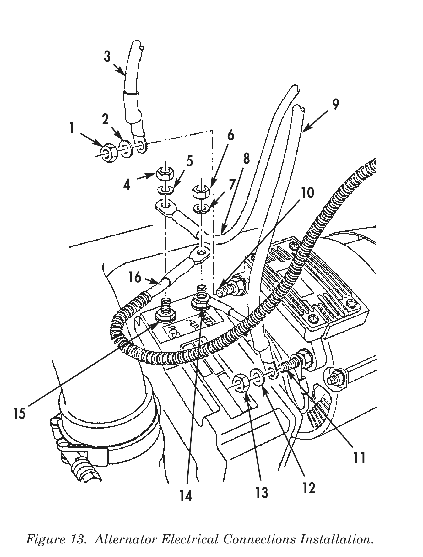 Figure 13. Alternator Electrical Connections Installation.