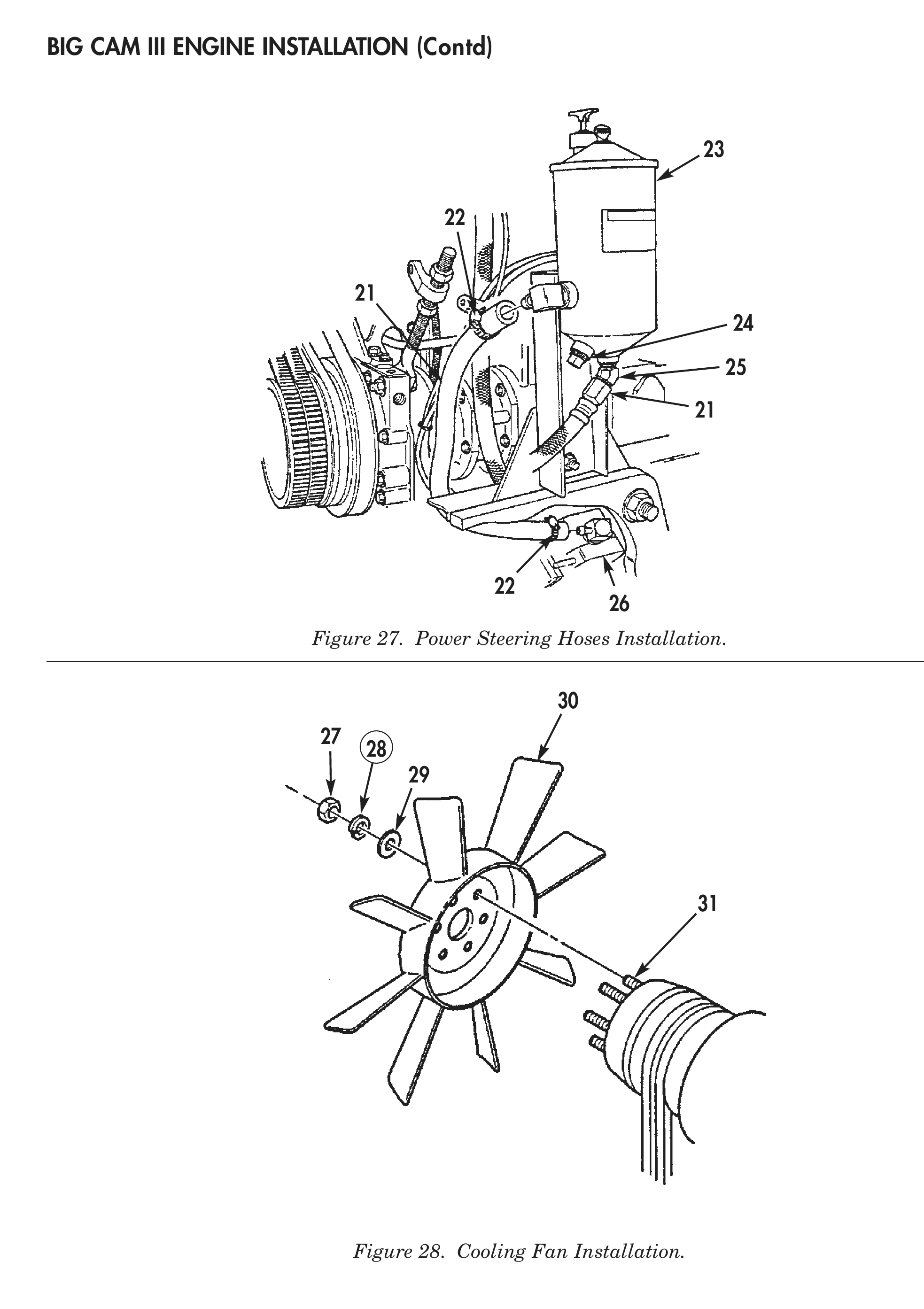 Figure 27. Power Steering Hoses Installation. Figure 28. Cooling Fan Installation.