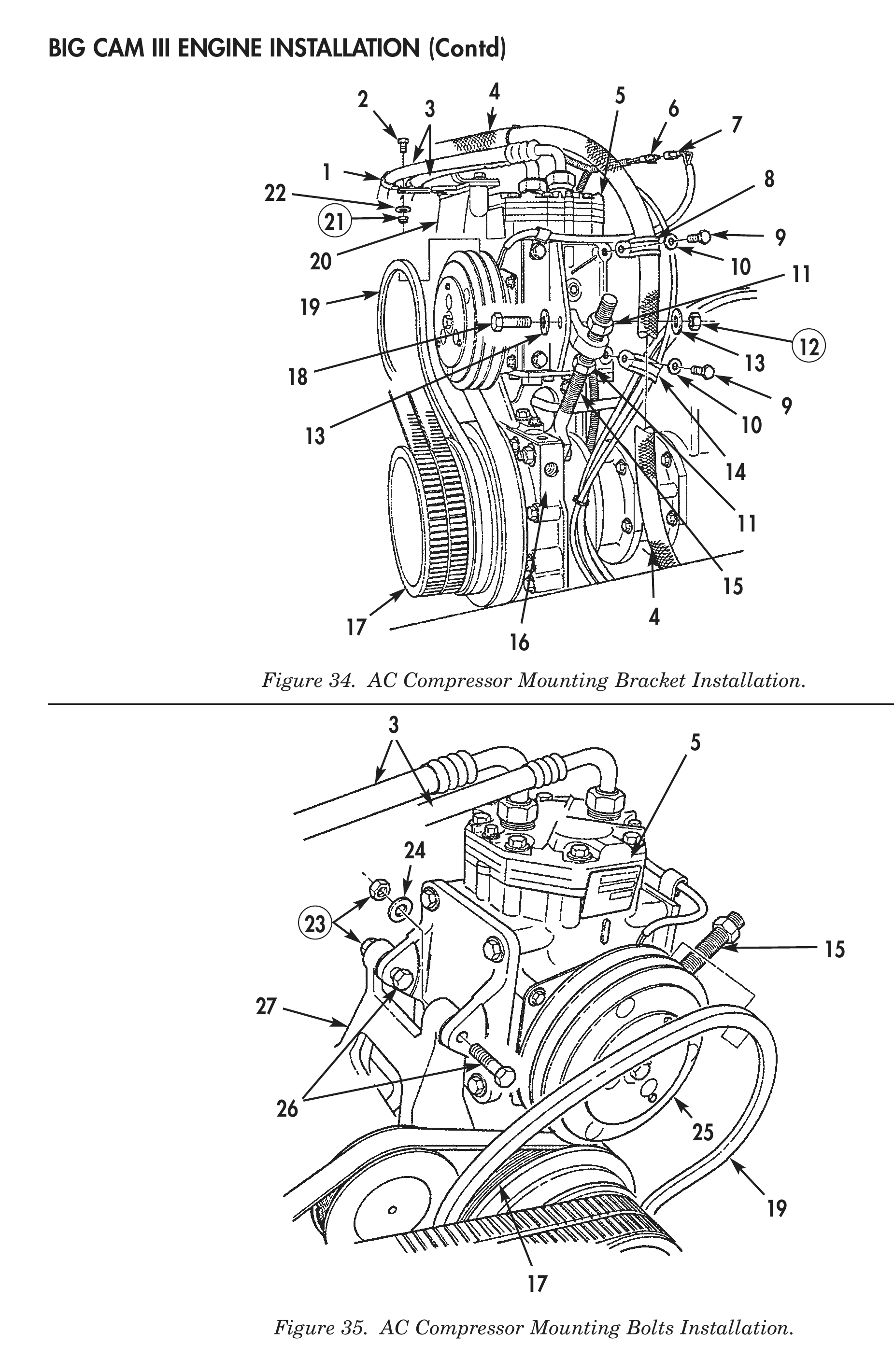 Figure 34. AC Compressor Mounting Bracket Installation. Figure 35. AC Compressor Mounting Bolts Installation.