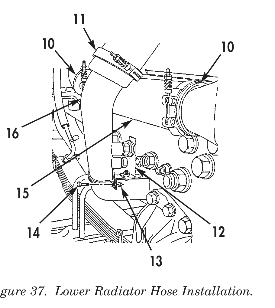 Figure 37. Lower Radiator Hose Installation.