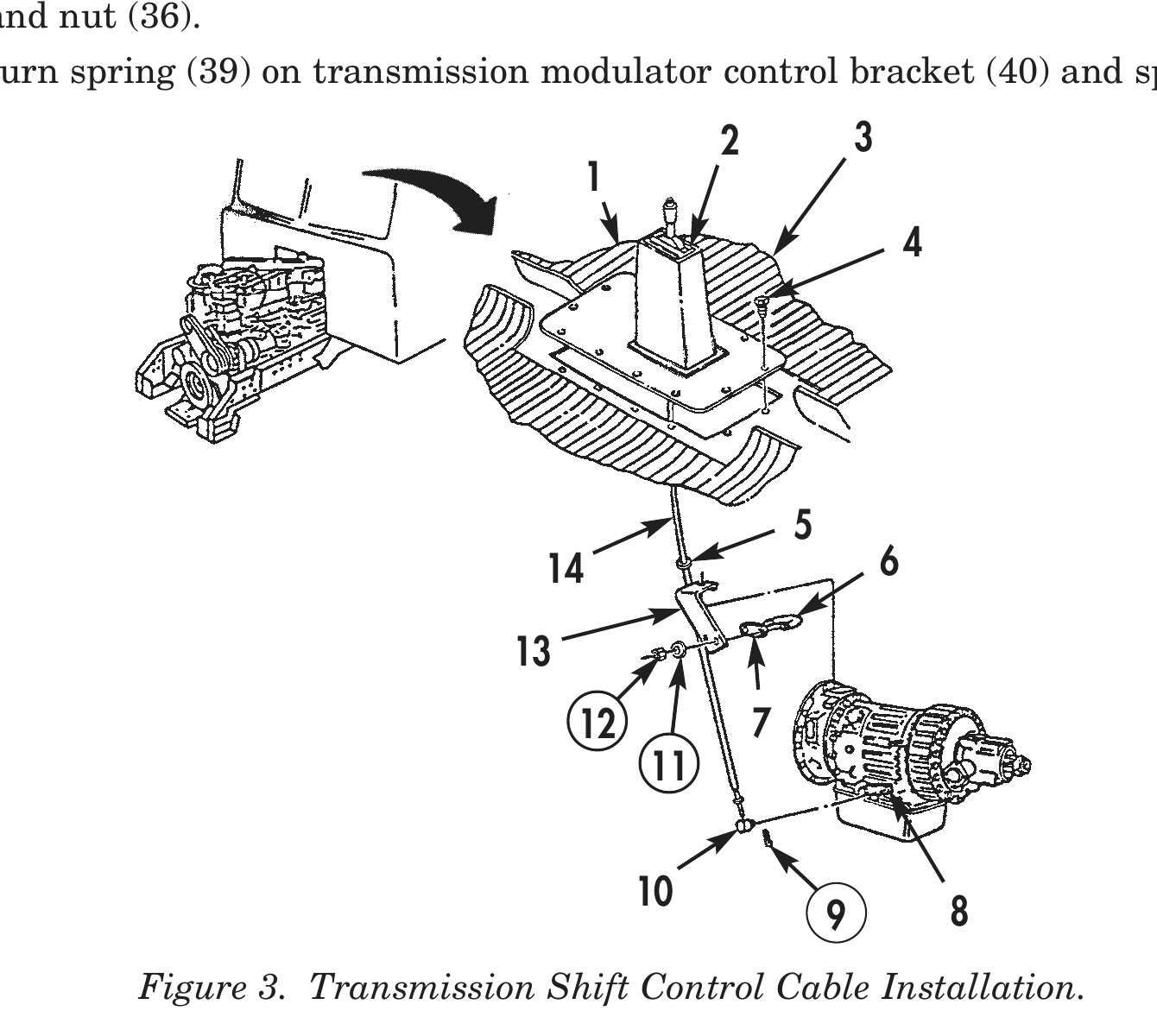 Figure 3. Transmission Shift Control Cable Installation.