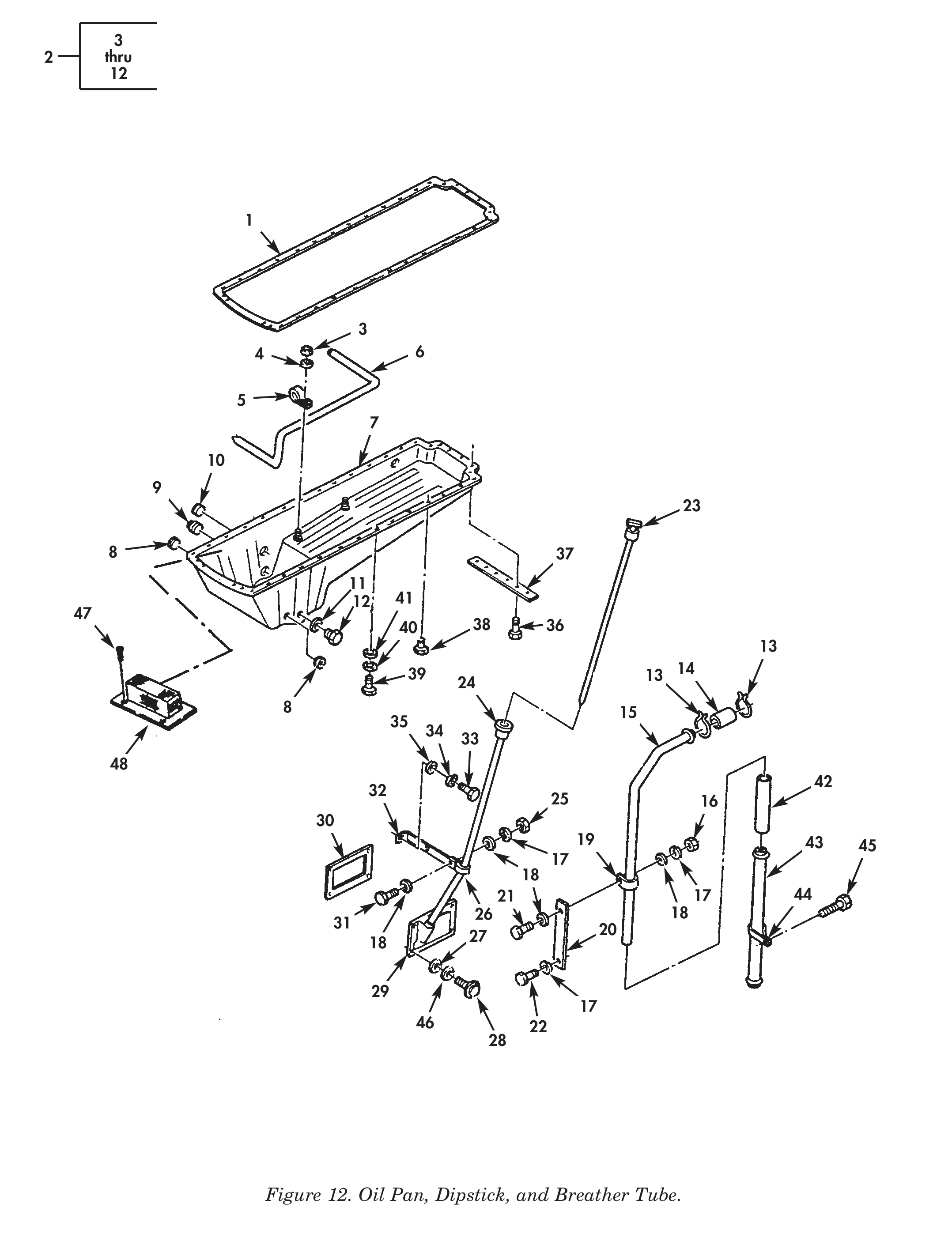 Figure 12. Oil Pan, Dipstick, and Breather Tube.