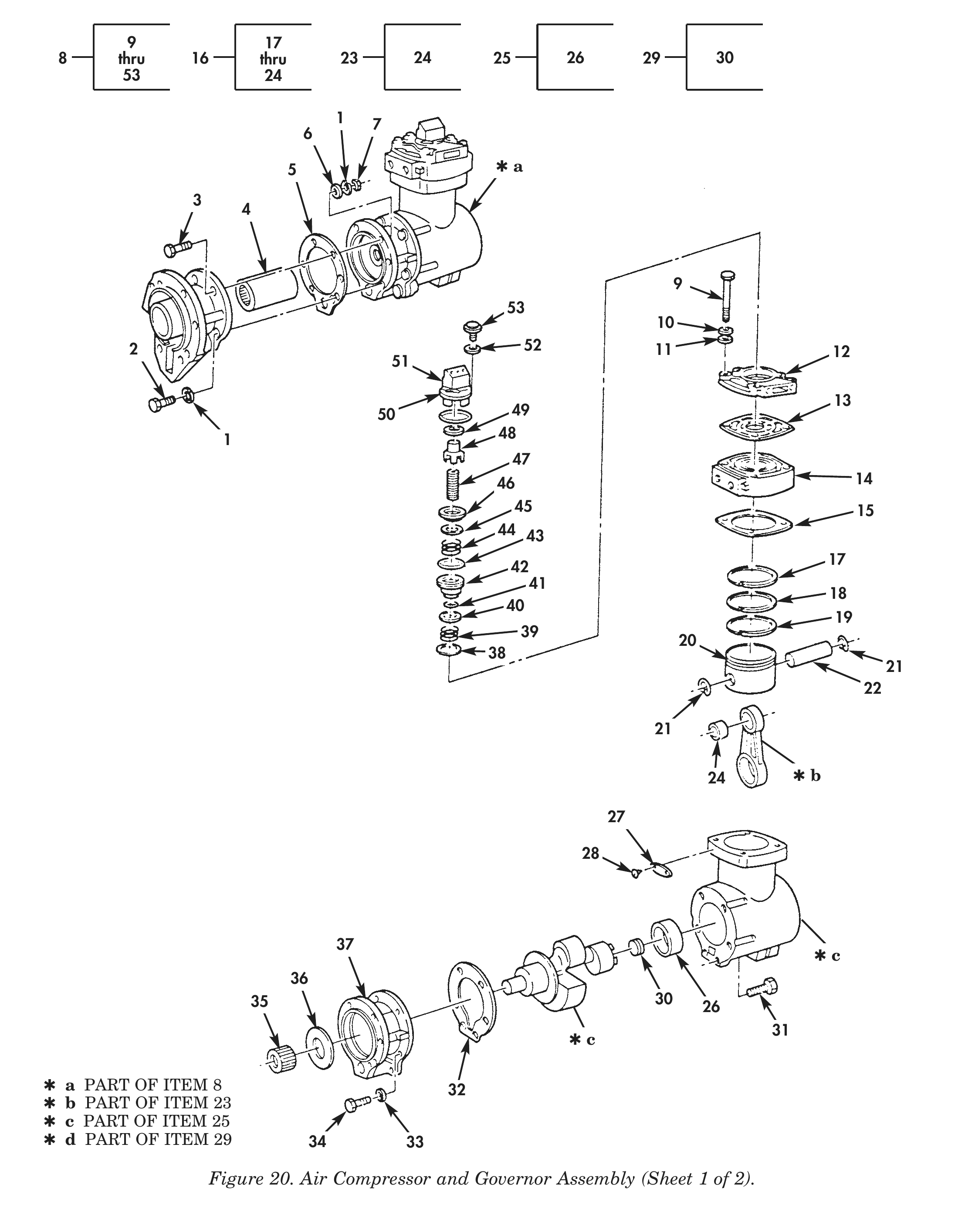Figure 20. Air Compressor and Governor Assembly (Sheet 1 of 2).